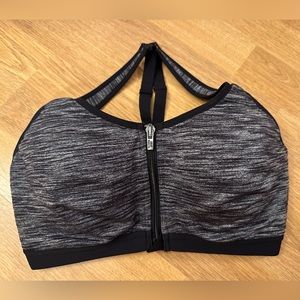 Victoria’s Secret sports bra zip up with cups - size 34DD / 34E - black / gray